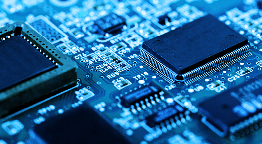 A PCB with several microchips
